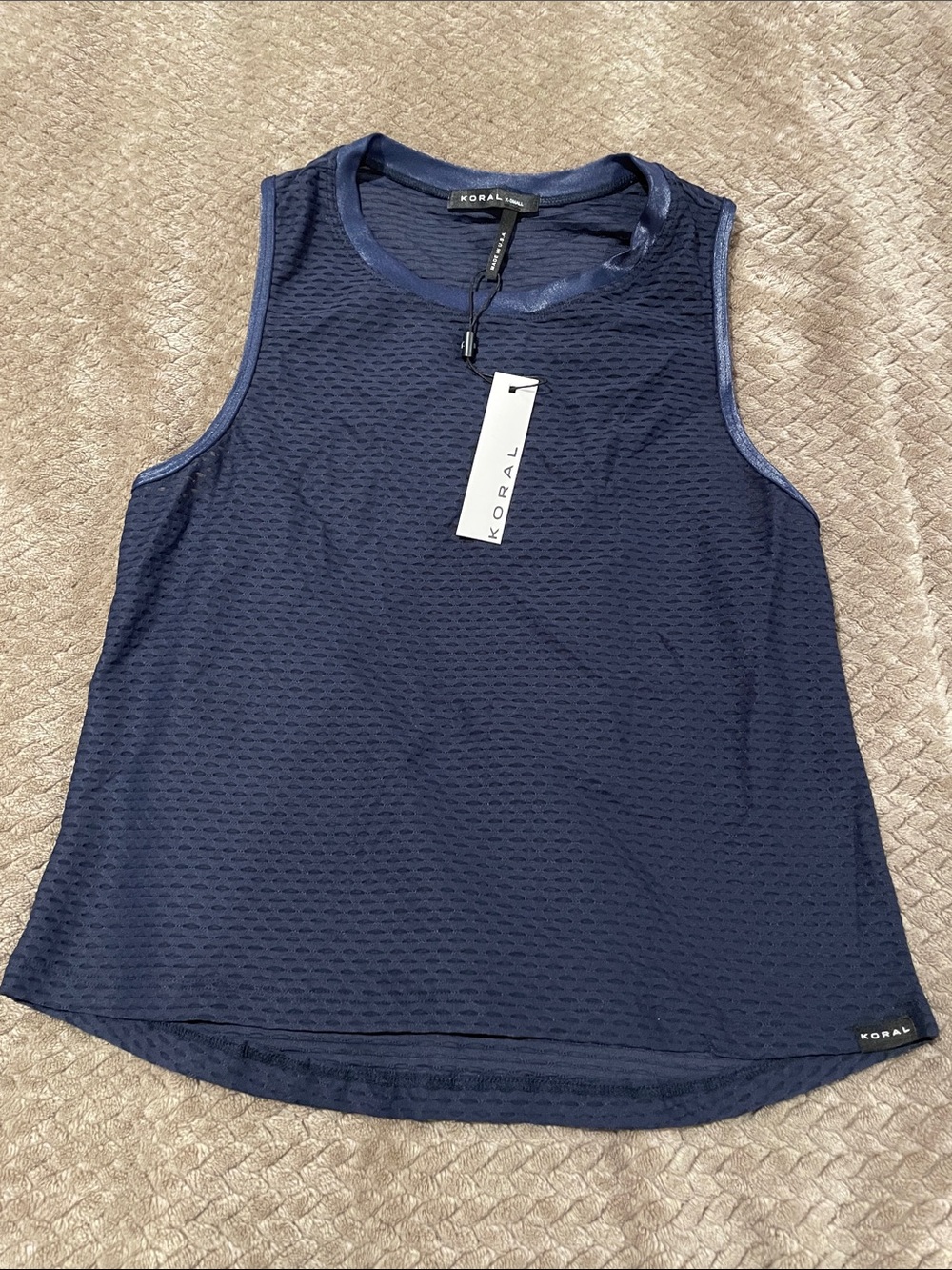 Koral Navy Textured Sleeveless Active Tank
